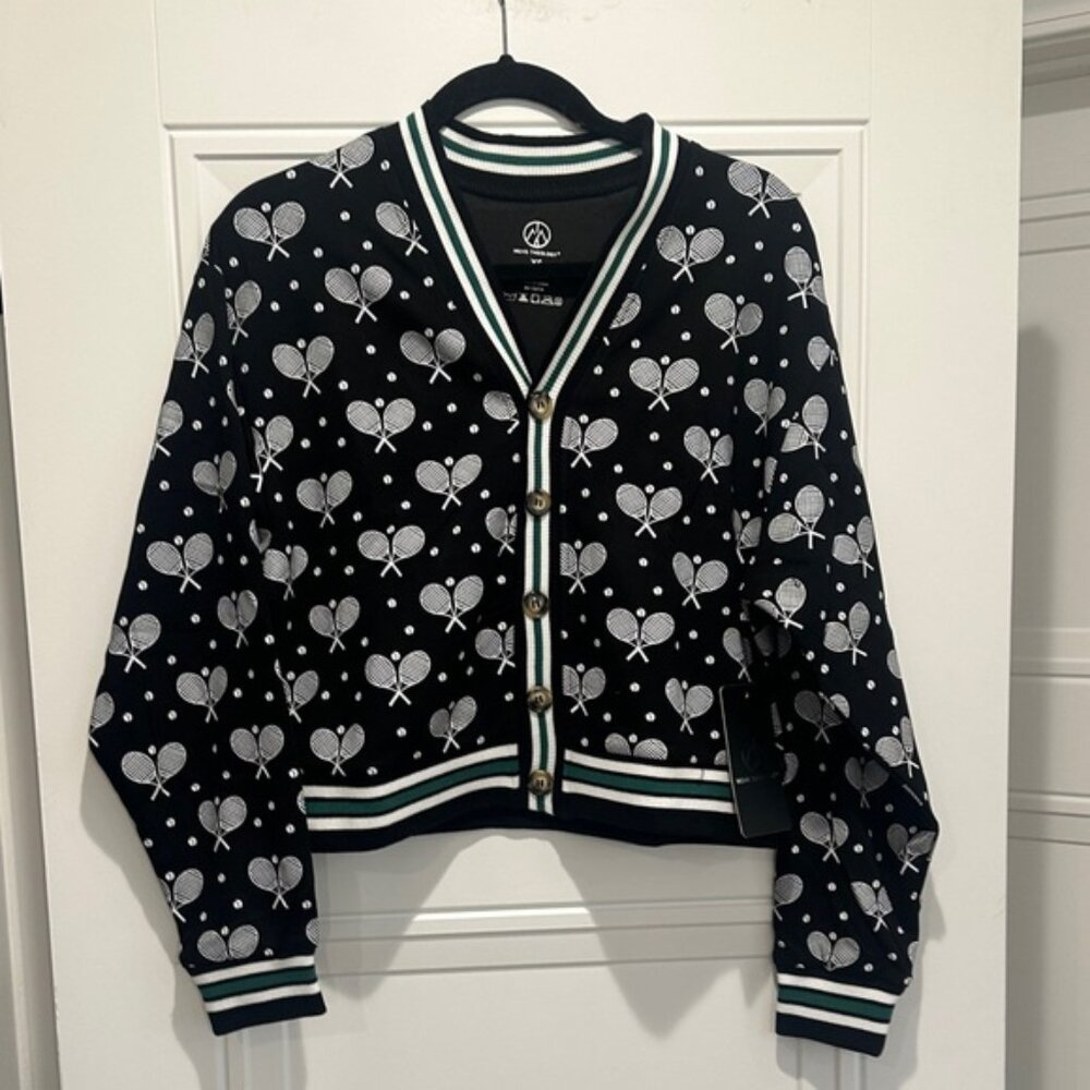 Tennis Racquet Cardigan Black Preppy Oversized Medium, NWT